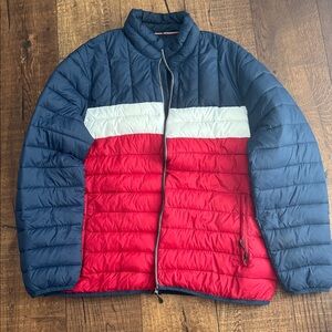 Swiss Tech Men's Puffer Jacket - Navy, White, and Red